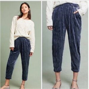 Anthropologie By Ett:twa Velvet Cropped Pants elastic waist pull on lounge comfy